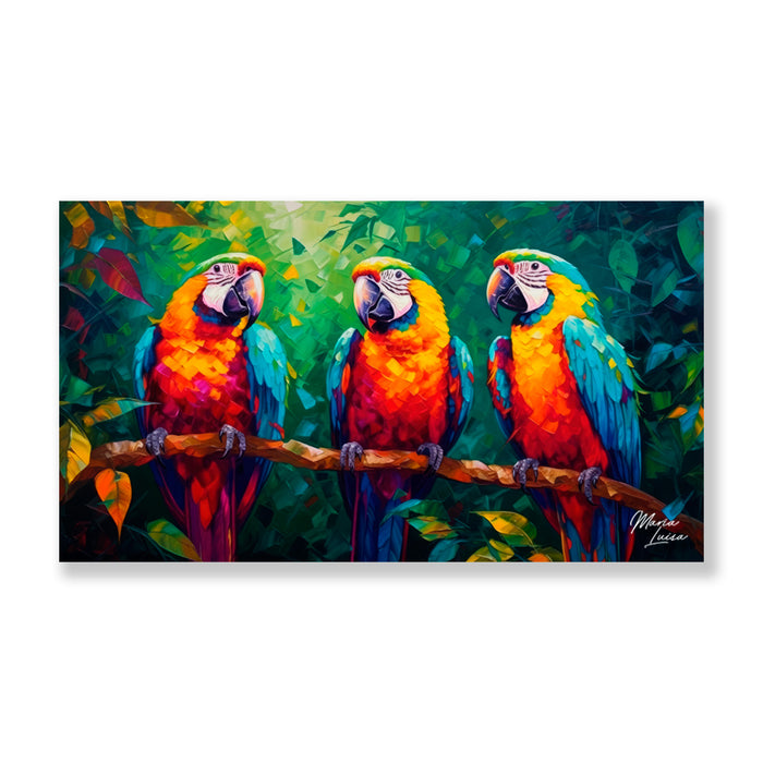 Cuadro Guacamayas al atardecer 110x60cm