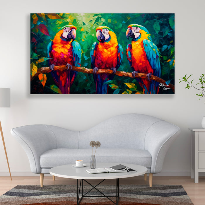 Cuadro Guacamayas al atardecer 110x60cm