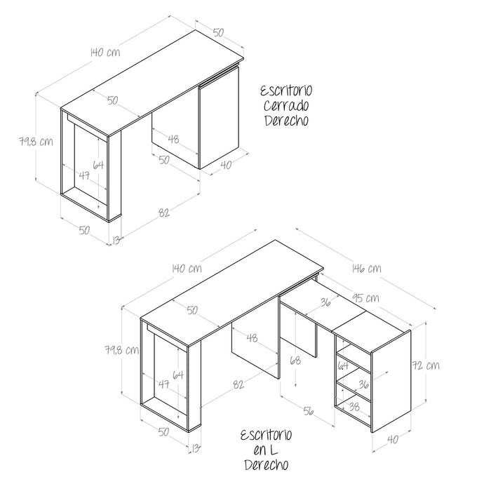 Escritorio en Madera Doble Extensible (Dos Puestos de Trabajo) (Opcion de armado Izquierda o Derecha)