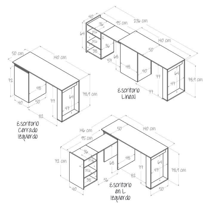 Escritorio en Madera Doble Extensible (Dos Puestos de Trabajo) (Opcion de armado Izquierda o Derecha)