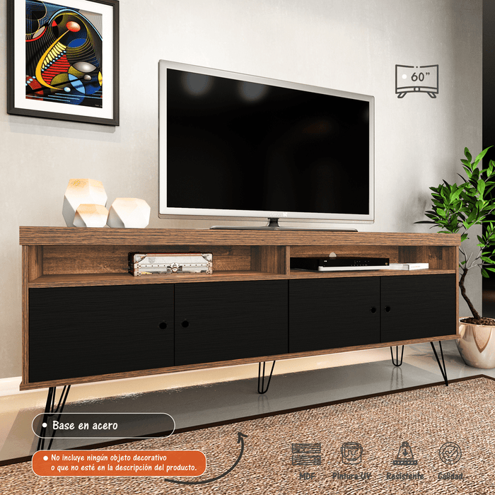 Mesa Para TV de hasta 60" Liberty Bertolini Rústico con Negro