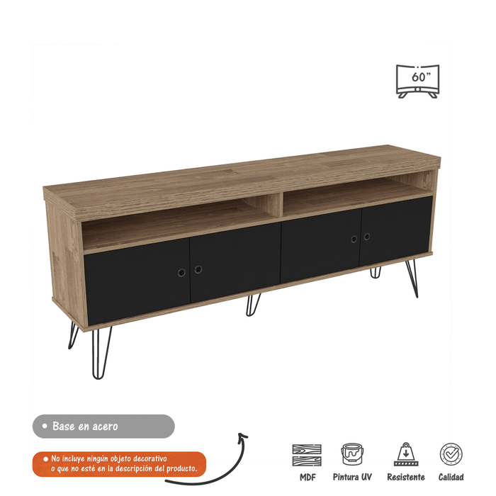 Mesa Para TV de hasta 60" Liberty Bertolini Rústico con Negro