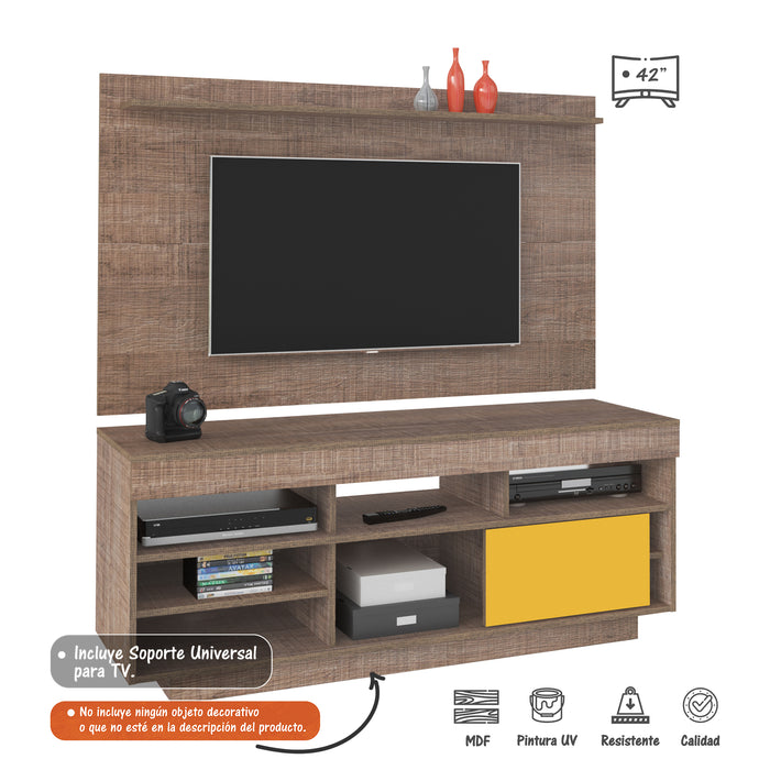 Mueble Para TV Y Panel Roma  Bertolini -Canela con amarillo