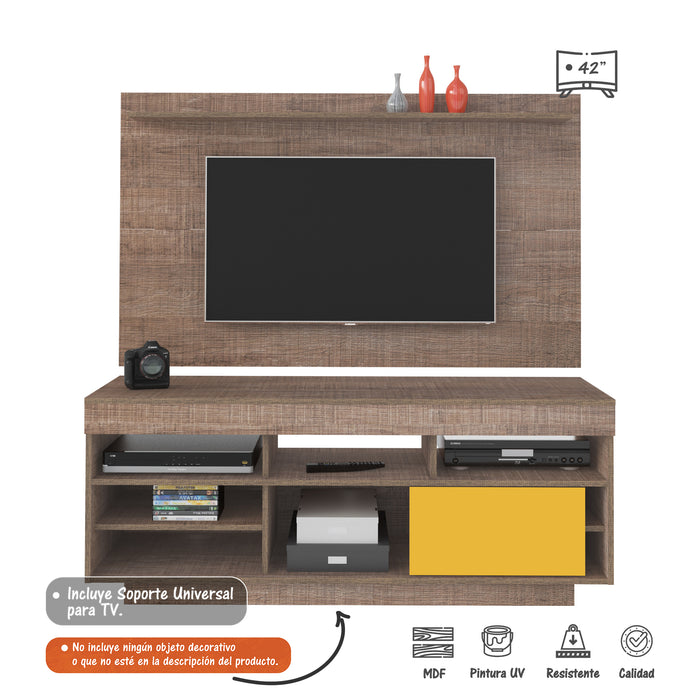 Mueble Para TV Y Panel Roma  Bertolini -Canela con amarillo