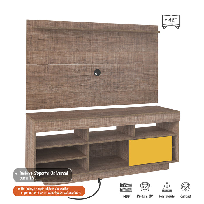 Mueble Para TV Y Panel Roma  Bertolini -Canela con amarillo