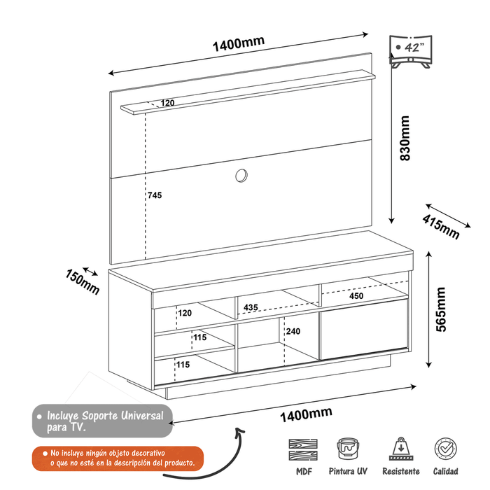 Mueble Para TV Y Panel Roma  Bertolini -Rustico